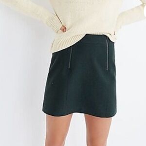 Madewell Uptown Zip Mini Skirt in green, wool blend lined sz 10